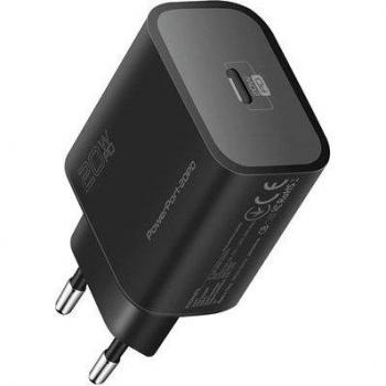 Cargador de Pared Promate Powerport-20PD USB-C 20W Carga Rápida Negro con Protección Contra Cortocircuitos y Regulación Automática de Voltaje