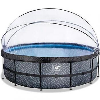 Piscina Frame EXIT Toys Stone Ø488x122cm con Filtro de Arena, Cúpula y Bomba de Calor