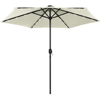 vidaXL Garden Parasol with LED Lights and Aluminium Pole 270 cm Sand White