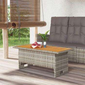 Gray Acacia Wood and Poly Rattan Garden Table 100x50x43/63 cm