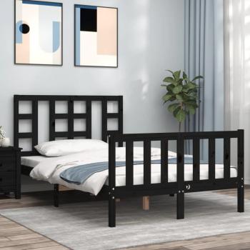 Estructura de cama de matrimonio con cabecero de madera maciza negra vidaXL