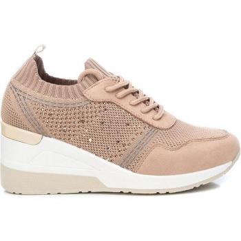 Zapatilla Xti Basic Mujer Textil Pedrería Cordones Cuña 7cm Vegano