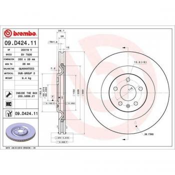 Disco de freno BREMBO 09.D424.11, ventilado, altamente carbonizado, 1 pieza