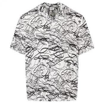 Urban Classics Men's Short-Sleeved Viscose AOP Resort Shirt - White/Black