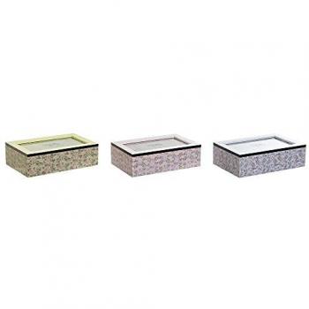Caja para Infusiones DKD Home Decor Madera Cristal 3 Piezas Azul Verde Rosa