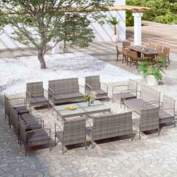 16-Piece Grey Poly Rattan Garden Lounge Set with Cushions