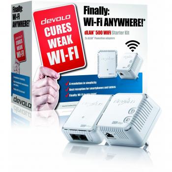 Devolo dLAN 500 WiFi Powerline Adapter Kit with Two Wi-Fi Extenders and One Ethernet LAN Adapter