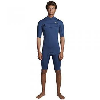 BILLABONG Mens Absolute 2mm Flatlock Chest Zip Shorty Wetsuit - Blue Indigo - Manga Corta Hombre Springsuit 2 / 2mm