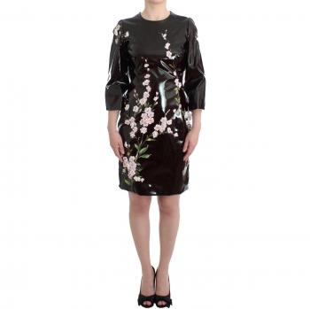 Dolce & Gabbana Black Patent Floral Handpainted Dress - IT42|M, Short Dress, Female, Multicolor, Size: S, Floral Runway Shift Dress with Crystal Buttons