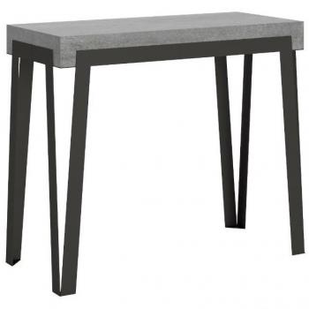Consola extensible 90x40/300 cm Rio Cemento con estructura de metal marrón para 14 personas