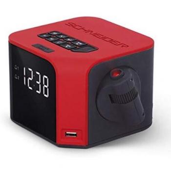 Schneider Consumer - Radio despertador LUNA SC360ACLRED, Radio despertador con proyección de la hora, Sintonizador digital FM, Alarma DUAL, Pantalla LCD, USB para carga de dispositivos, Rojo