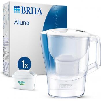Brita Aluna Jarra de Agua Filtrante 2.4L con 1 Cartucho Maxtra+ Pro, Reduce Cal y Cloro, Apta para Bebidas Calientes y Frías, Color Blanco