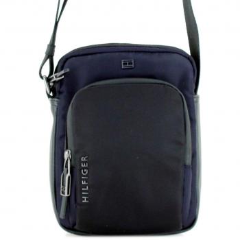Sleek Blue Dual Compartment Shoulder Bag - Tommy Hilfiger Messenger Bags for men, color: Blue, size: ONE SIZE, material: Polyethylene