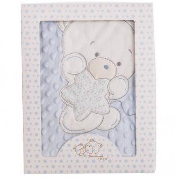 Manta para Bebé Oso Bordado Azul Doble 100 x 75 cm