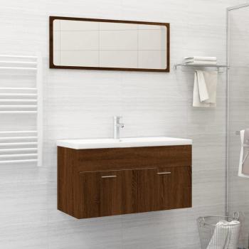 Conjunto de muebles de baño 2 piezas marrón madera roble multicapa