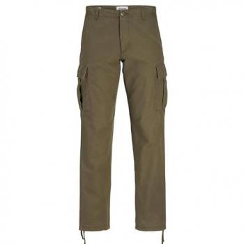 Jack & Jones Men's Relaxed Fit Olive Cargo Pants with Side Pockets - Size 28/30