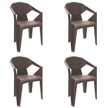 Silla de Jardín Garbar Delta Marrón Chocolate Polipropileno 53 x 80 x 55 cm, Set de 4 Sillas con Brazos para Interior y Exterior, diseño ligero y apilable, ideal para jardín,