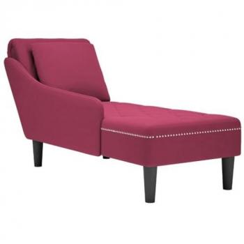 Tumbona con almohada y reposabrazo derecho terciopelo rojo vino