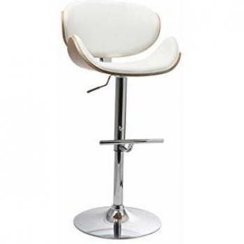Taburete de bar Miliboo diseño blanco y madera clara walnut