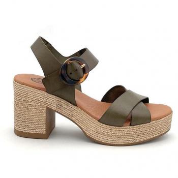 Sandalia verde de tacón de piel con planta acolchada - Kelara