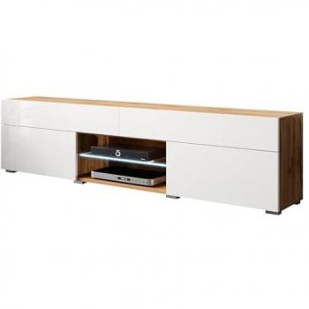 Mueble TV Sarasota 134 LED Wotan Roble y Blanco Brillante, 180x45x35cm, con 2 Puertas y 2 Cajones
