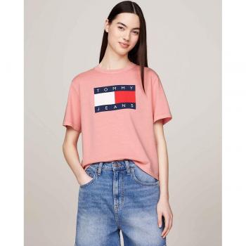 Camiseta de Mujer Tommy Jeans Rosa Boxy Fit con Logo Bandera y Cuello Redondo