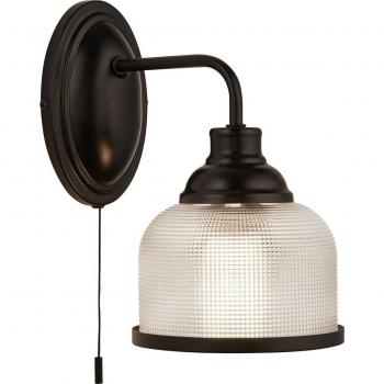 Aplique Bistro de pared con interruptor de tiro, negro; Aplique Highworth de pared, metal negro mate y vidrio estilo holofan