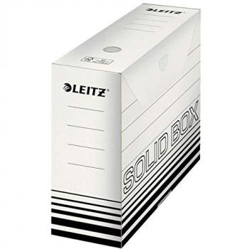 Caja de archivo LEITZ Solid, blanco/negro, 100 mm, 10 unidades, cartón reciclado