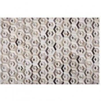 Alfombra Rectangular de Piel de Vacuno Beige y Marrón 140 x 200 cm Patchwork Patrón Geométrico Tavak
