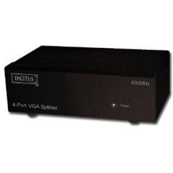 Divisor de Vídeo VGA Digitus 4 Puertos, Resolución 2048 x 1536, Frecuencia 400 MHz, Incluye Fuente de Alimentación