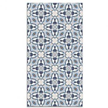 Alfombra Vinílica Baldosín Oriental Caleidoscopio Azul 100x140 cm - Antideslizante e Ignífuga para Cocina y Salón