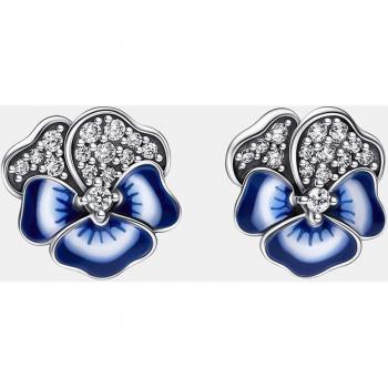 Pandora Moments 925 Sterling Silver Blue Pansy Stud Earrings with Cubic Zirconia 290781C01