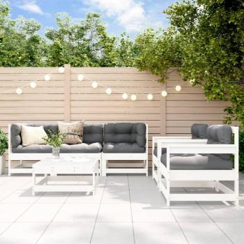 6-Piece White Solid Wood Patio Lounge Set with Cushions