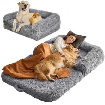 Giant Human Dog Bed with Washable pv Velvet Cover and Egg Orthopedic Foam, 72 x 48 x 10, Storage Included
