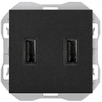 Cargador Doble USB Tipo A 3.1A SIMON S270 Negro Mate con Carga Rápida Smart Charge, Enchufe de Pared Plano y Fino, Fácil de Instalar, Empotrable, Apto