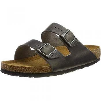 Birkenstock Arizona Oiled Nubuck Leather Unisex Slide Sandals in Iron Color