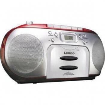 Lenco SCD-420 (R) Radio CD Portátil FM, Reproductor de CDs Compatible con CD/CD-R/CD-RW, Función de Stop Automático y Repetición, Pantalla LCD, Color Rojo