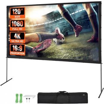VEVOR 120-Inch Portable Outdoor Projector Screen with Stand - Wrinkle-Free 16:9 HD Projection