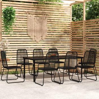 9-Piece Black Garden Dining Set with Cushions