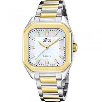 Reloj Lotus Square Series 18969/2 Beige Correa De Acero Inoxidable 316l, Mujer