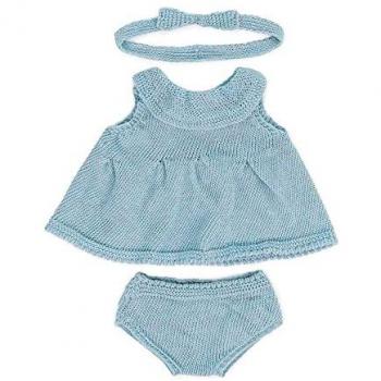 Conjunto de Ropa de Punto para Muñeco Bebé de 38cm - Vestido con Culotte y Diadema en Azul, Fabricado con Materiales Reciclados