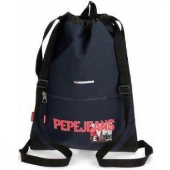 Mochila Saco Pepe Jeans Dikran Azul con Bolsillo Frontal
