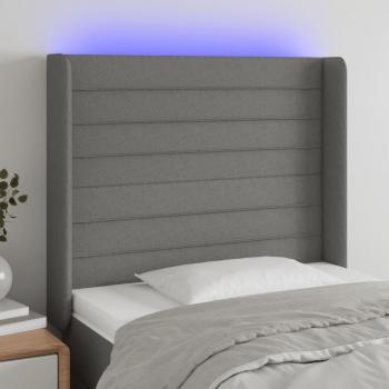 Cabecero LED gris oscuro de tela con dimensiones 103x16x108/128 cm