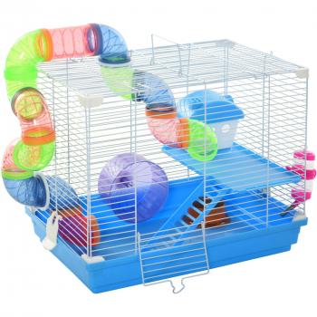 Jaula para Hámster PawHut 46x30x37 cm con Accesorios - Azul y Blanco
