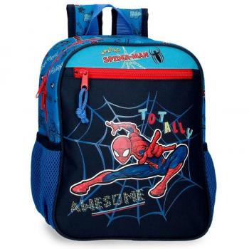 Mochila Spiderman Totally Awesome para niños, 23 cm x 28 cm x 10 cm, fabricada en Poliéster, color azul, adaptable con bolsillos frontales