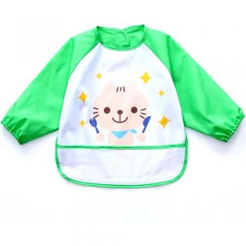 SOHV Unisex niños Childs artes artesanía pintura delantal bebé babero impermeable con manga y Pocket, 6 - 36 meses, B verde Cat, Set de 1