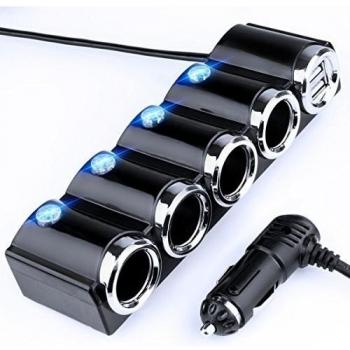 Coche 12 V/24 V Auto Distribución de compartimento - Encendedor de cigarrillos Adaptador con cargador USB para teléfono móvil smartphone GPS Navegación - Carga teckdosen LED negro 6-Fach Schwarz 4-LED
