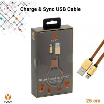 YZSY Deluxe - Cable de Conexión [ Sincro y Carga ] para Dispositivos Android, USB a MicroUSB - Brown Leather 25cm