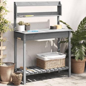 Mesa para macetas con fregadero de abeto, dimensiones 147,5x44x139,5 cm, colores disponibles: gris, marrón y marrón oscuro