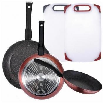 Pack de 3 sartenes + set de 2 tablas de corte